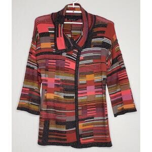 ZOZO Womens‎ Tunic Sweater Cardigan Sz Large Multicolor Stripe One Neck Button